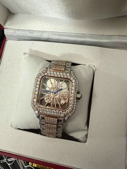 DIAMON-PAVED CARTIER "SANTOS DE CARTIER" SKELETON WATCH