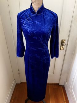 Loguda Royal Blue Velvet Cheongsam / Qipao Dress - Size L