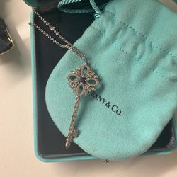 Tiffany & Co. Platinum Diamond and Saphire Tiffany Keys Pendant Necklace