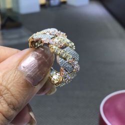 10k Gold  Trio Color Diamond Cuban Ring Men’s With Baguettes And Round Diamond 💎💎💎💎💎