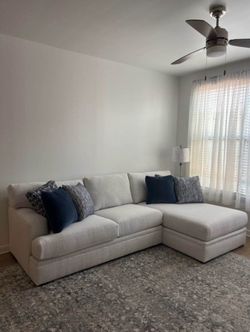 White Fabric Sectional Sofa with Chaise