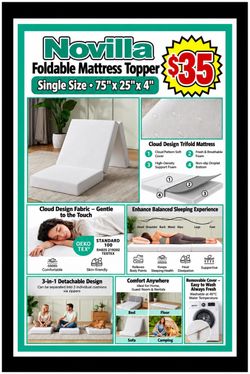 4” Single Foldable Mattress Topper, Single Size Comfort Foam Trifold Mattress with Cloud Design Cover, Suitable for Camping, RV Travel, 75"x25"x4"  po