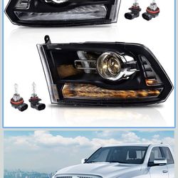 Black housing headlights projectors for Dodge Ram 2013 to 2018