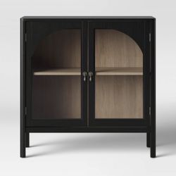 Bedford 2 Door Accent Cabinet Black Threshold: Elegant Storage, Pewter-Finish Hardware, Wood Veneer