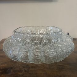 Premium Quality Glass Punch Bowl - Large 2 Gallon Bowl With 22 Glass Cups, 5 oz