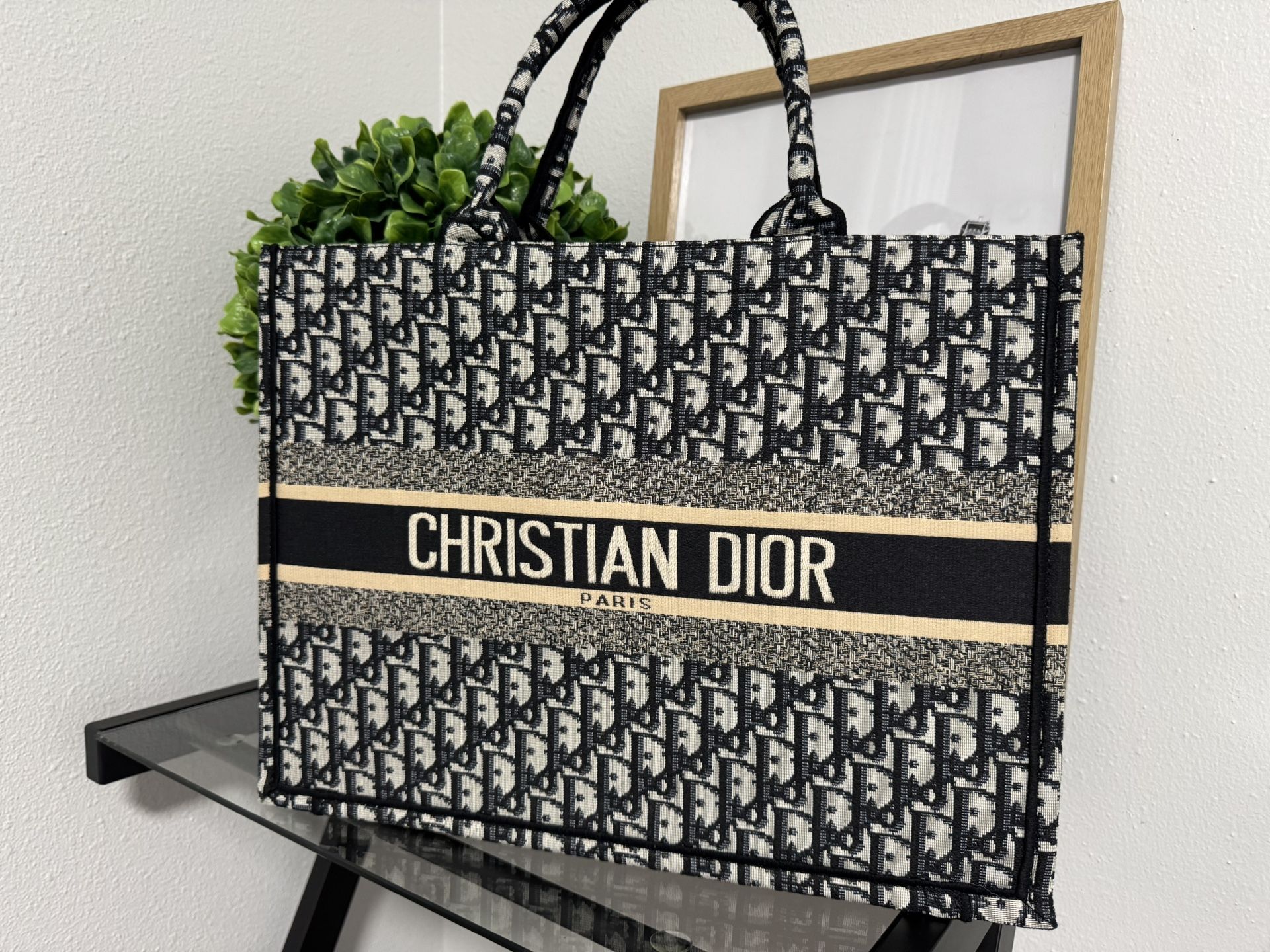 Dior Book Tote Satchel/Top Handle Bag Large Navy Canvas