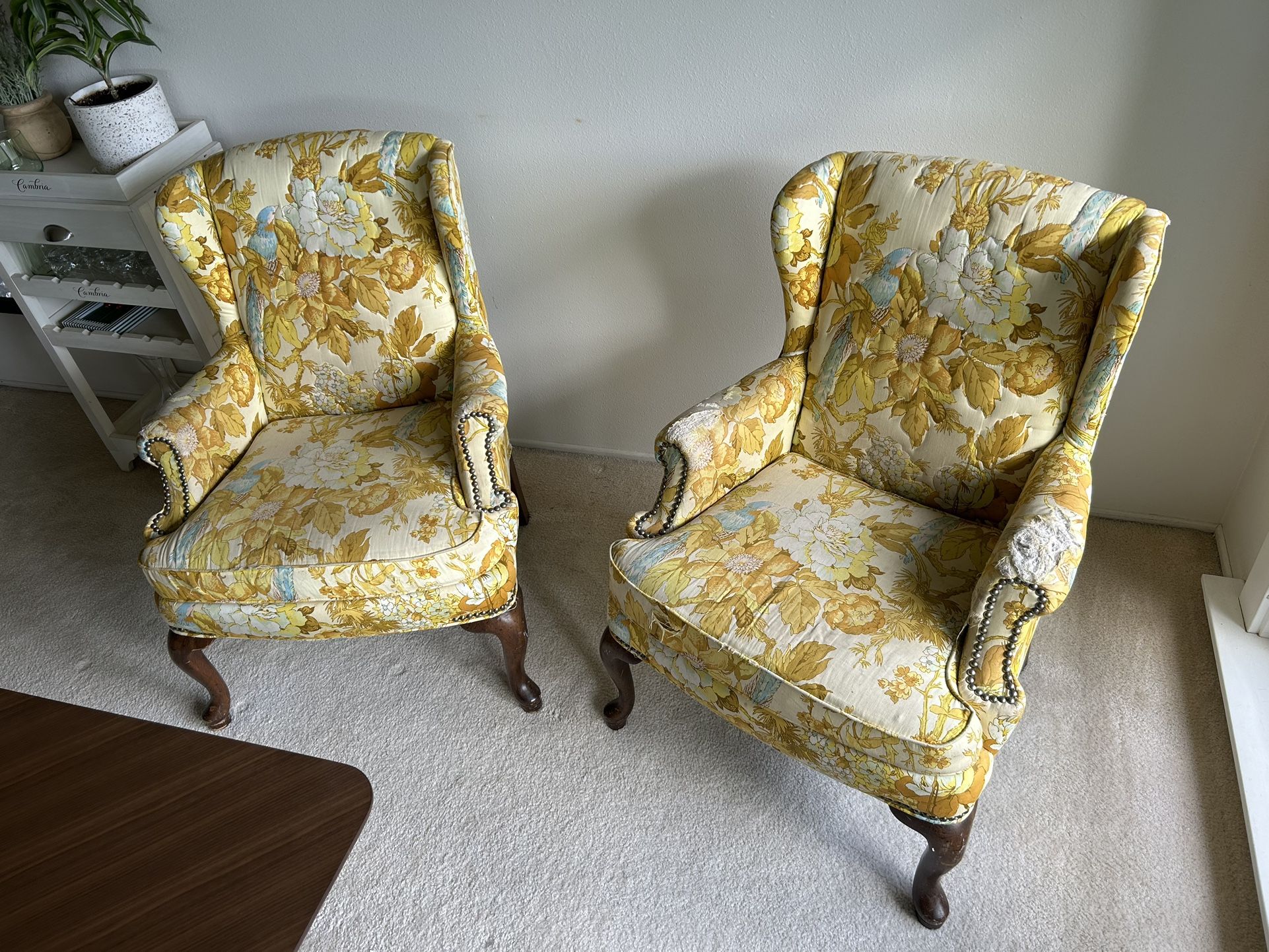 Fun Yellow Print Arm Chairs