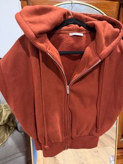 Zara Rust Orange Zip-Up Cropped Hoodie