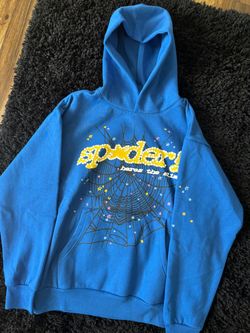 Sp5der Blue Hoodie with Web Graphic
