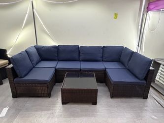New 7 Pieces Wicker Outdoor Patio Furniture set Sectional Sofa Set ottoman table