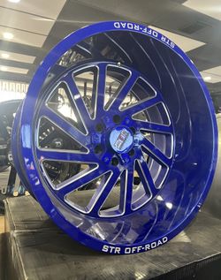 22” STR Style 84MBU Off-Road Wheels. Metallic Blue -Milled Spoke Finish. 22x12” Rims Size. Brand New Condition 