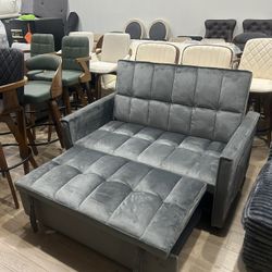 3 in 1 Convertible Sleeper Sofa Bed, 54'' Full Size Velvet Pull Out Futon Couch Recliner with Reclining Backrest &