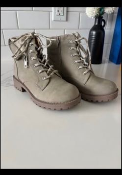Taupe Lace-Up Combat Ankle Boots