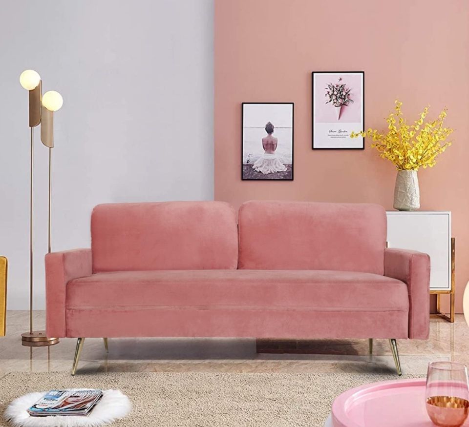 Decall Velvet Couch/ottoman Blush Pink