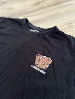Members Only Black T-shirt with Embroidered Bear Patch