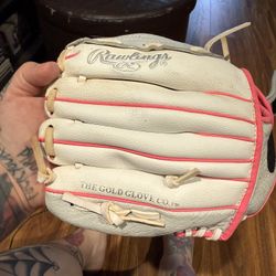 RH Rawlings Fastpitch Softball Glove 10.5" Gray Pink And White  