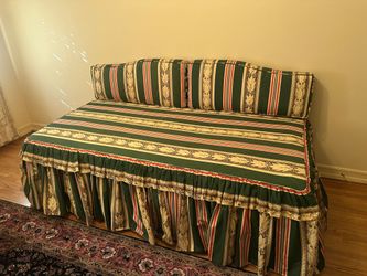 Vintage Ruffled Skirt Daybed with Striped Upholstery