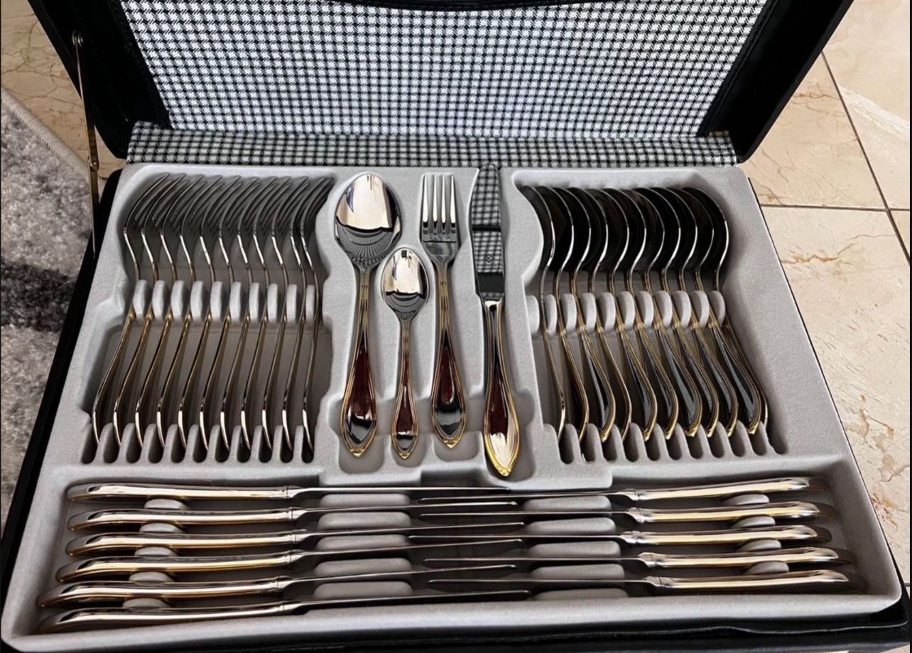 Solingen Flatware Tableware Flatware Cutlery 72 pieces Set Solingen Gold plated 8/10 serverware