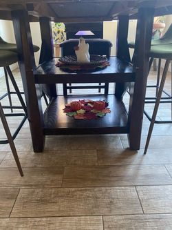 Dark Wood Counter Height Dining Table with Shelf