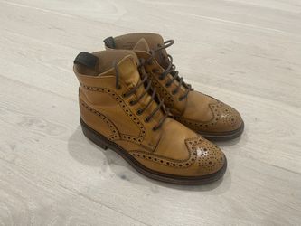 Loake Bedale 8.5 UK (9 US) Tan Leather Brogue (Wingtip) Boots Made in Northampton England