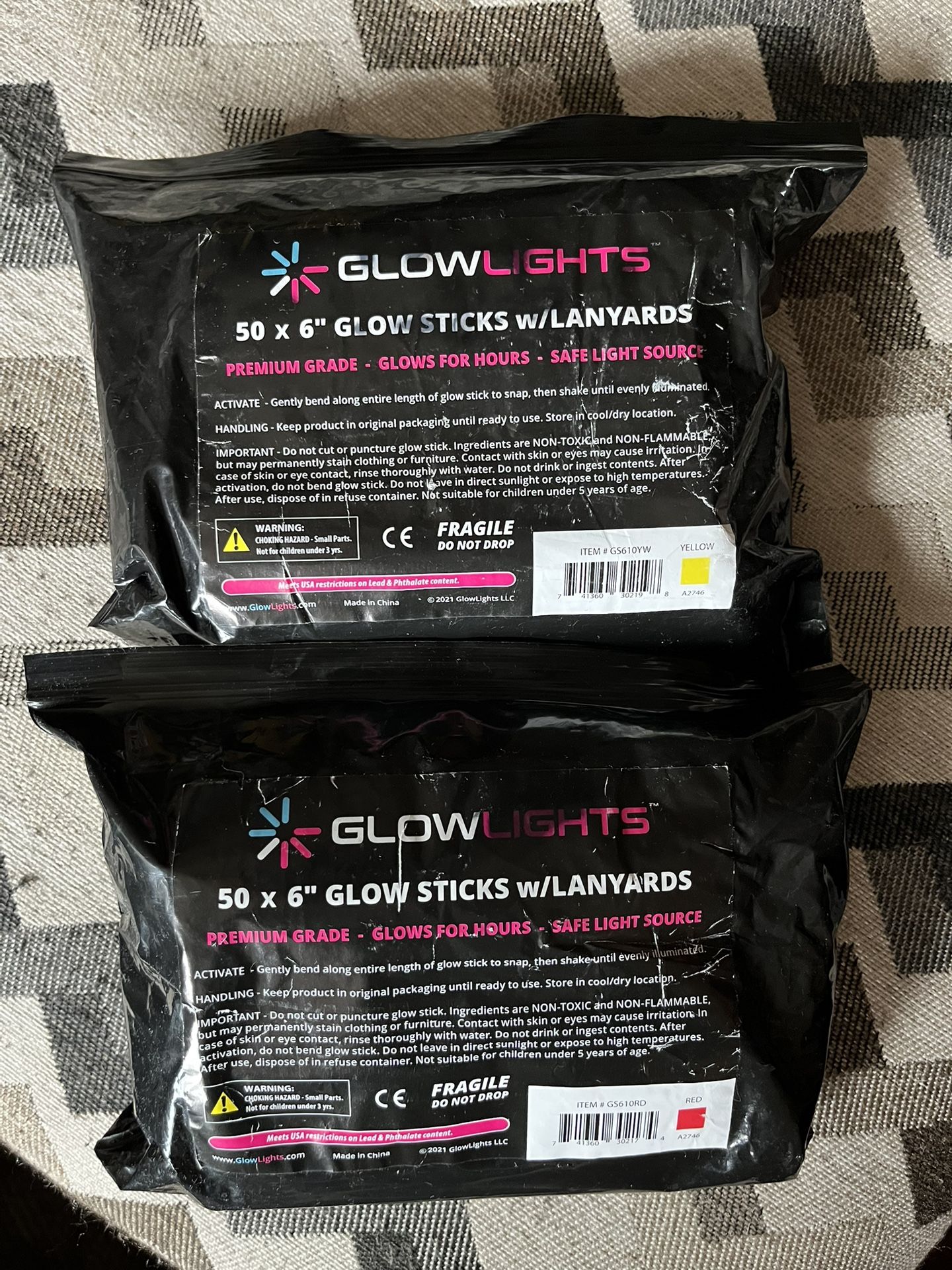 New red and yellow saftey glow sticks