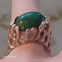 VTG.RARE STERLING SILVER " MALACHITE " FREEFORM RING- SZ7