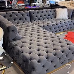 New Grey Velvet Sectional Tufted (black,gold Available)