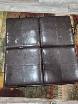 Brown leather ottoman with 4 trays