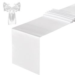 Yourose 12 Pack Satin Table Runners 12 X 108 Inch For Wedding Banquet Decoration, Bright Silk And Smooth Fabri Party Table Runner  White 12 Pieces