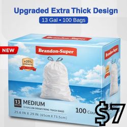 [NEW] 13 Gallon Drawstring Trash Bags - 100 Count