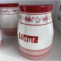 VINTAGE RARE RED ROSES FLOUR CANISTER