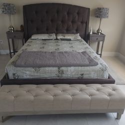 Bed Frame With Headboard, Box spring, 2 Side Tables And 2 Lamps 