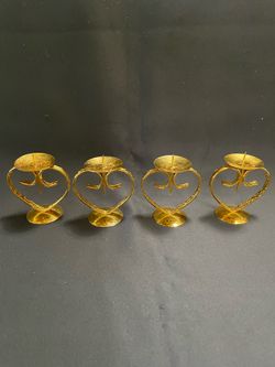 Set of 4 Gold Heart Taper Candleholders
