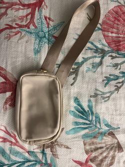 Beige Nylon Crossbody Belt Bag with Gold Hardware