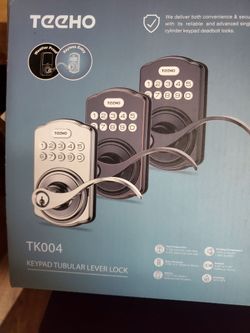 TEEHO Keyless Entry Electronic Door Locks with Keypads - Deadbolt Smart Lock - Front Door Lock Set with Door Levers - Auto Lock - Easy Installation -