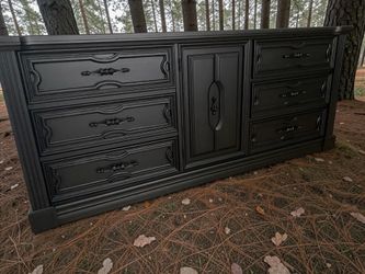 Huge Basset Dresser Chest Solid Wood Black Satin 72x19x32 9 Drawers New