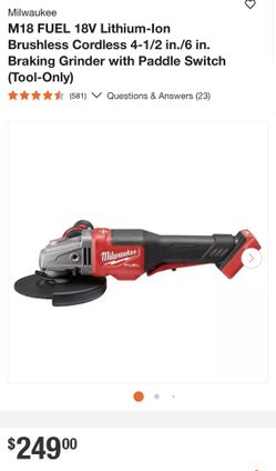 NEW/NUEVO Milwaukee M18 FUEL 18V Lithium-Ion Brushless Cordless 4-1/2 in./6 in. Braking Grinder with Paddle Switch (Tool-Only)