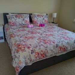Bed King Size, Matress14inches, Two Night Tables And 6 drowers