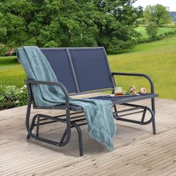 2 Person Patio Glider, Outdoor Glider Bench Patio Double Swing Rocking Chair Loveseat w/Power Coated Steel Frame and Breathable Seat Fabric,Blue