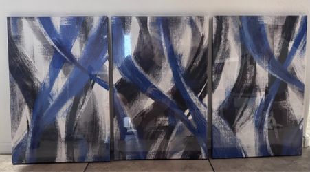 Blue abstract geometric wall art. 3 piece