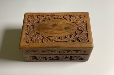 VINTAGE Hand-Carved Wooden Box