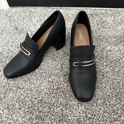 JONES NEW YORK "Gallie" Black Heeled Loafer - Stacked Block Heel