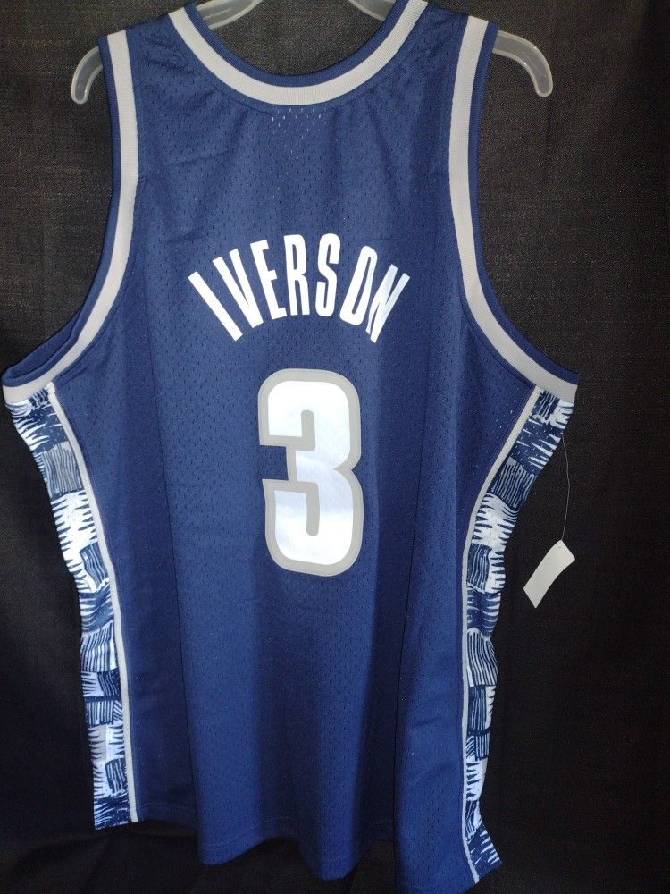 NWT Allen Iverson Georgetown Hoyas Mitchell and Ness 95'-96' NAVY Jersey Size XXL