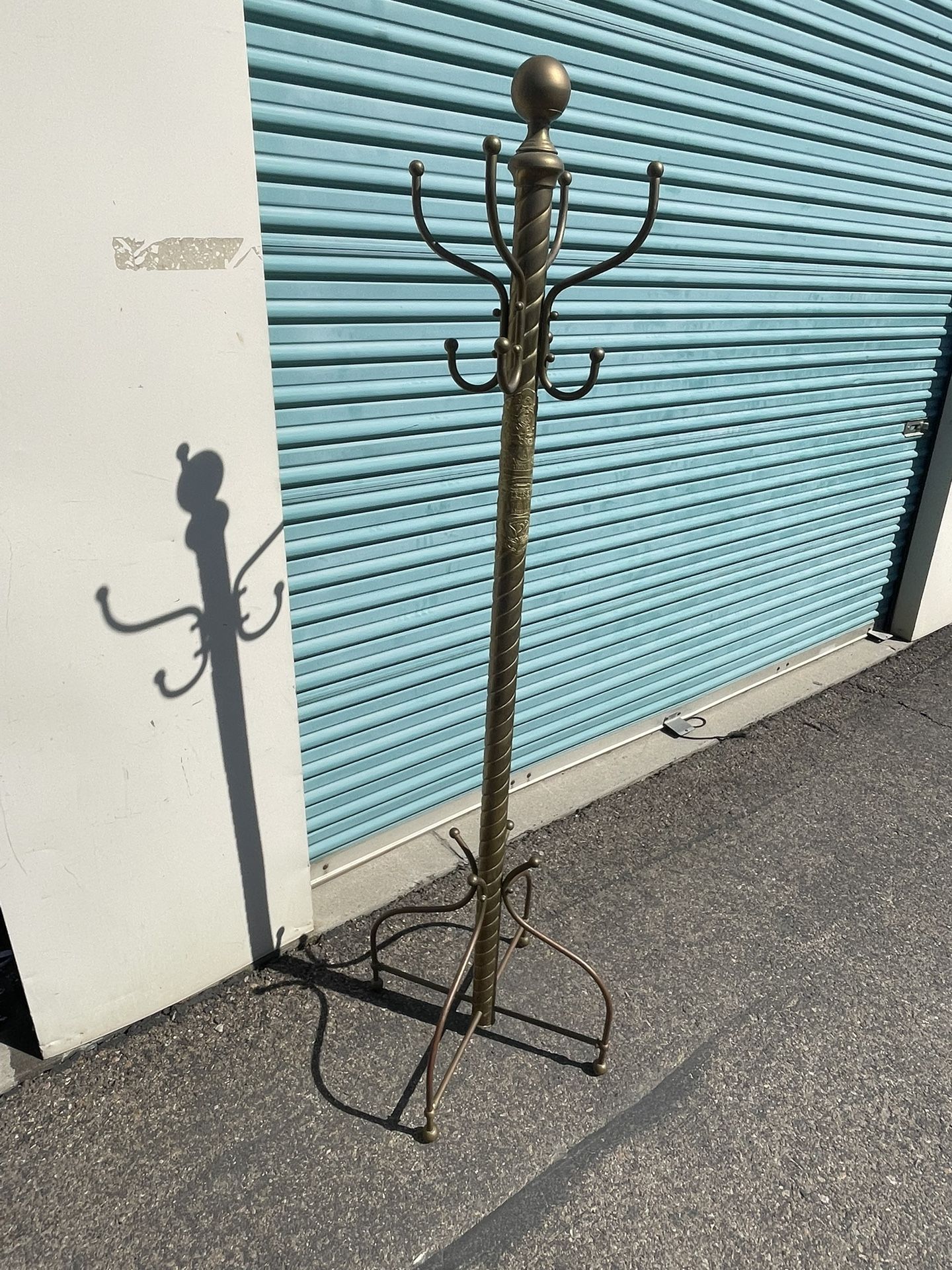 Brass Coat Hat Hall Tree Rack Stand Vintage firehouse plaque 70 1/2" Tall x 26" Wide Base
