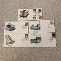 AUSTRALIAN FISHING FIRST DAY COVERS (5) designed by Brian Clinton & issued by FLEETWOOD on 10/24/1979