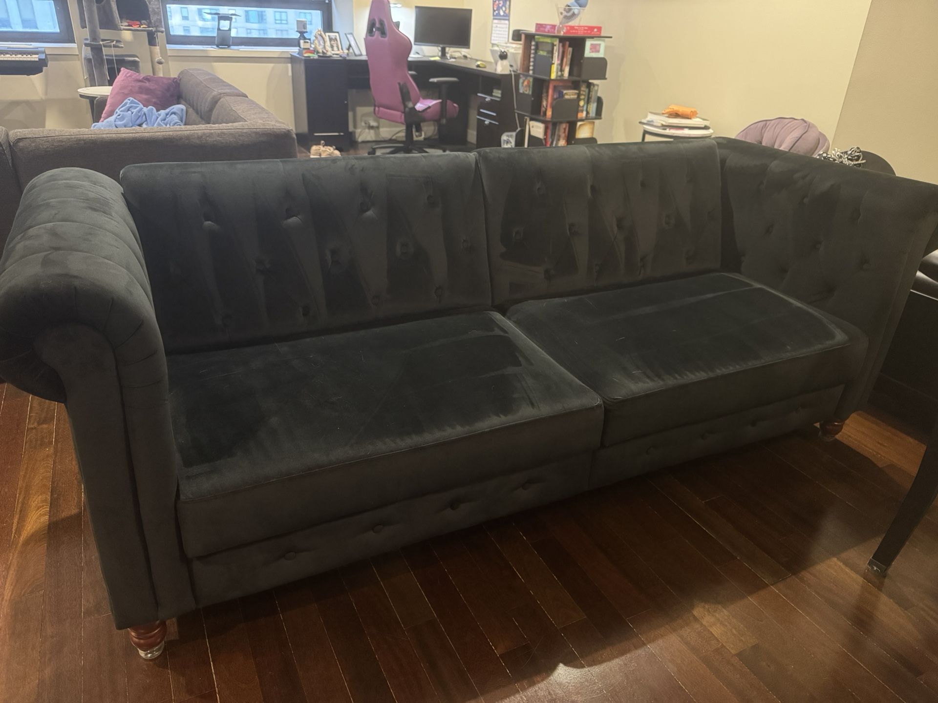 Blue Velvet Convertible Sofa
