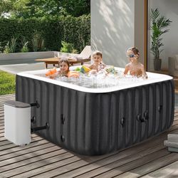 MOPHOTO Inflatable Outdoor Spa Hot Tub with Heater Pump, 130 Bubble Jets Black(73”L X 73”W X 25”H)