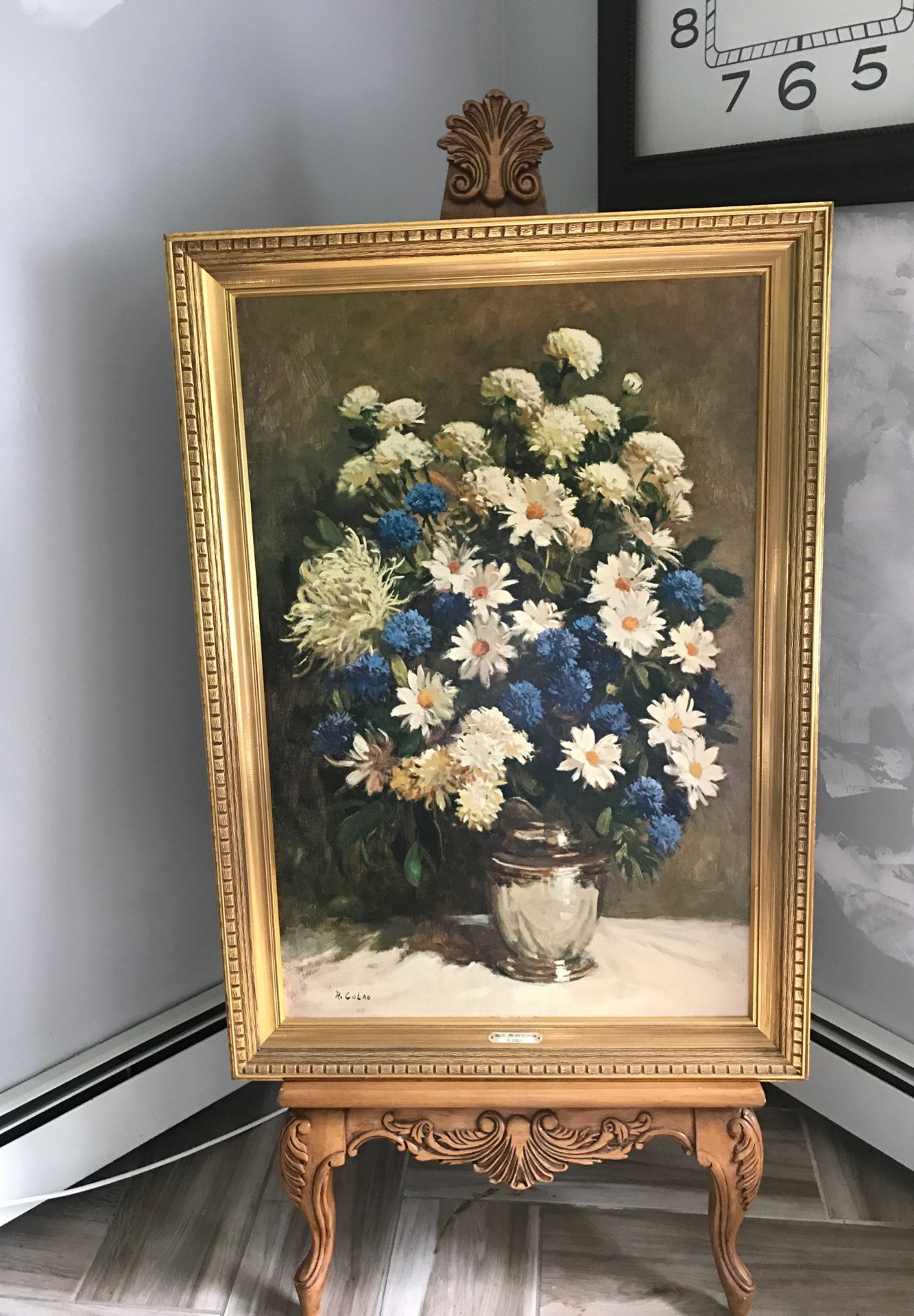 portrait by R.Colao daisies and cornflowers w/ easel