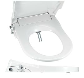 Non-Electric SpaLet Bidet Seat With Manual Operation with Self-Cleaning Slow-Close Lid, White D shape