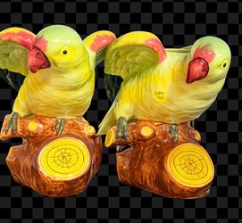 Vintage Mid-Century Ceramic Parrot Planters – Pair – 1940s–1950s